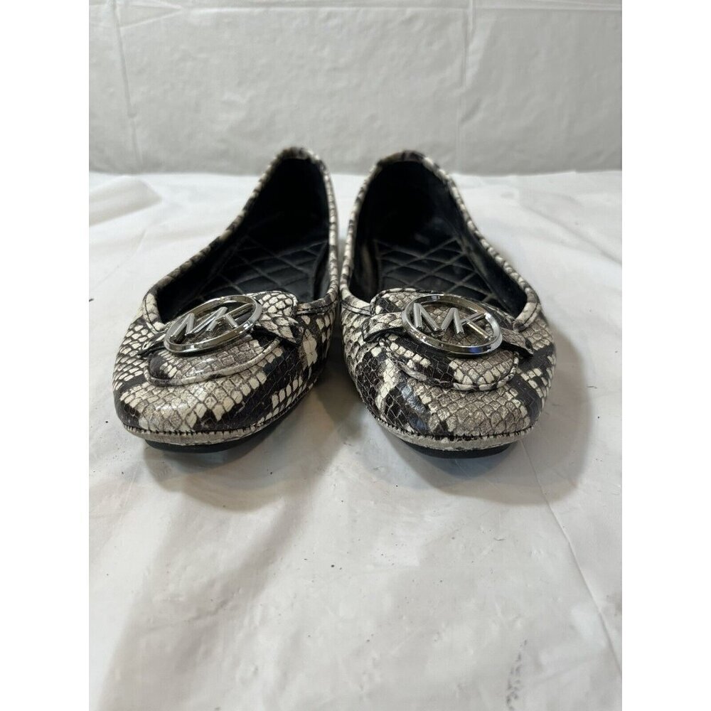Michael Kors Fulton Moc Natural Embossed Snake Print Leather Flats size 8